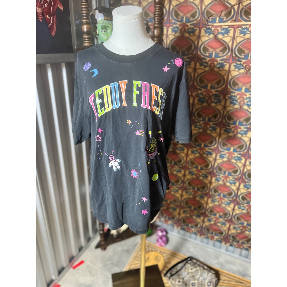Teddy‎ Fresh Black T Shirt Graphic Print Alien Stars Cotton Blend Medium